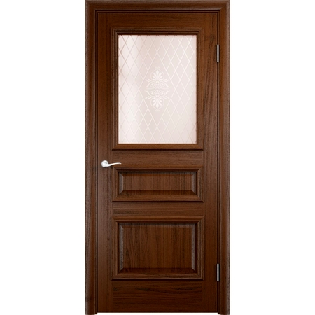 Дверь межкомнатная остеклённая Мадрид 60x200 см, шпон, цвет дуб тёмный, с фурнитурой