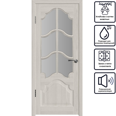 Дверь межкомнатная остеклённая с замком и петлями в комплекте Венеция 60x200 см ПВХ цвет белёный дуб